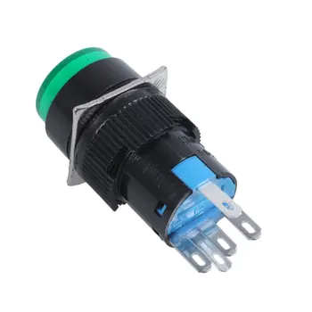 AC 250V 5A SPDT 1NO 1NC 5 контактов с защелкивающимся зеленым кнопочным переключателем со светодиодной лампой 220V