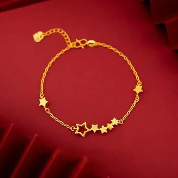 Модный браслет с подвеской в виде прекрасных звезд из золота 999 пробы для женщин, Свадебные Украшения для Помолвки, Юбилейные Браслеты из настоящего золота 24 карат