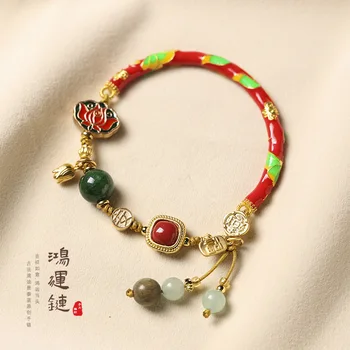 Национальный модный Легкий Роскошный женский браслет в китайском стиле Palace T, расписанный древней перегородчатой тканью, наполовину открытый браслет-хранитель из плетеной веревки