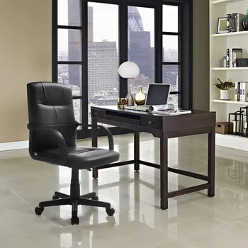 Офисный стул из хохлатой кожи со средней спинкой, черный, регулируемая высота, 23,40 x 23,00 x 36,60 дюйма