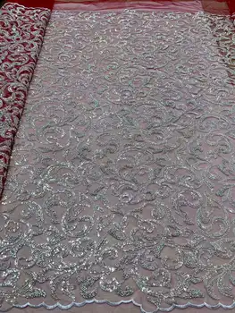 Популярная Кружевная Ткань Из Бисера С Вышивкой Блестками Французская Сетчатая Пряжа Африканское Нигерийское кружево Для Свадебных Вечерних Платьев