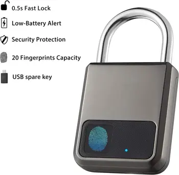 Умный Портативный Блокиратор Отпечатков Пальцев Tuya APP Pad Lock с поддержкой USB-ключа для экстренного использования в течение 1 года после одноразовой зарядки